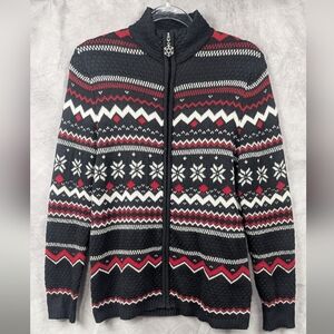 Breckenridge Small Zippered Sweater Snowflakes Red, Black, White
